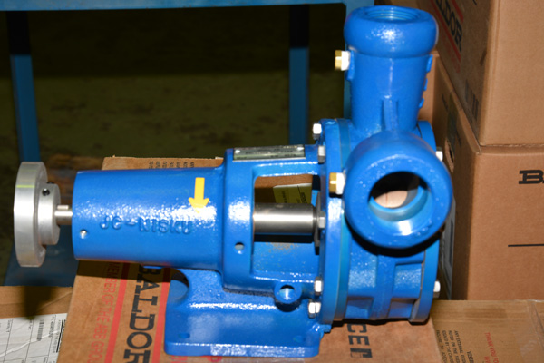 A blue cast-iron JC Industries patented Albrizac pump
